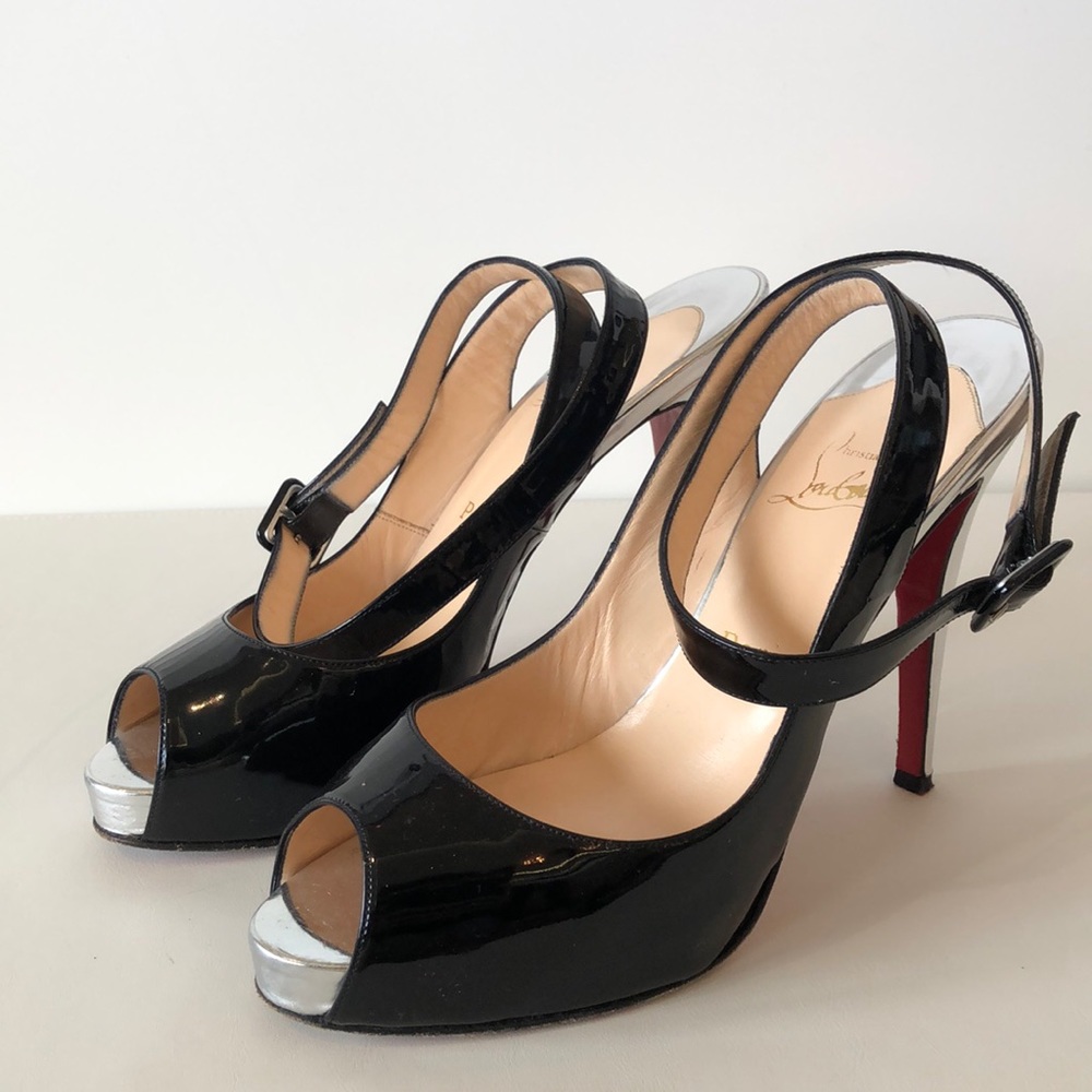 Christian Louboutin wrap around patten leather platform heels